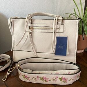 G. H. Bass & Company Leather Cream Satchel Handbag NWT